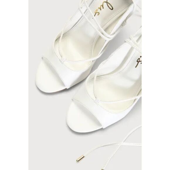 Lulus Wedding Dress Sayela White Lace-Up High Heels Open Toe Pumps 7 Sandals - Picture 3 of 10